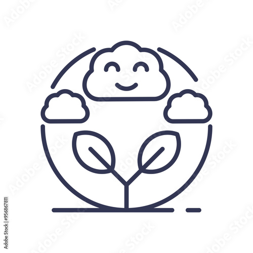 A happy cloud and plant icon symbolizing clean air and environmental health.