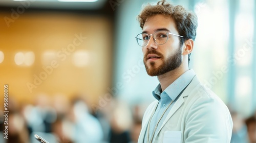 Engaging Scientist Presents Innovative Findings on Renewable Energy Solutions to a Captivated Audience at a Professional Conference.