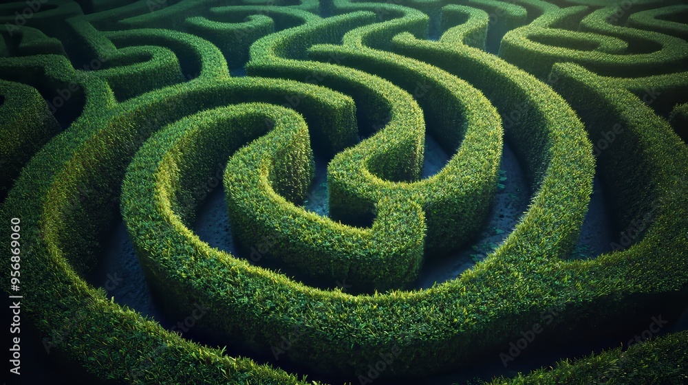 A maze made of hedges with a green color A maze made of hedges with a green color