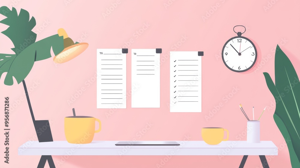 workspace with a minimalist design cup of coffee illustration workspace with a minimalist design cup of coffee illustration