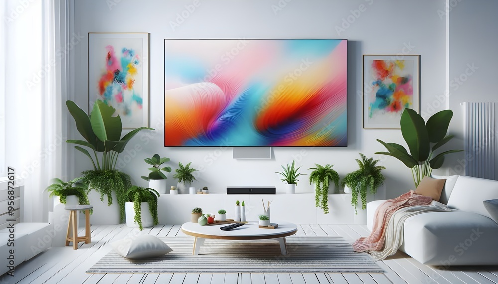 white living room with smart tv white living room with smart tv