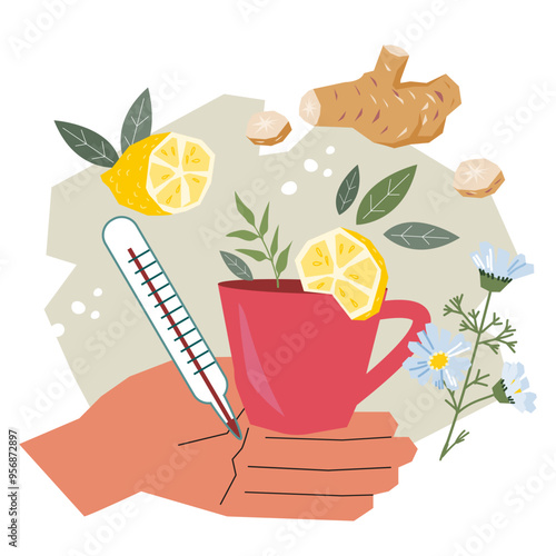 Cold and flu natural remedies and homeopathic medical treatment. Hand offering natural alternative medications for seasonal cold or flu, viral disease.