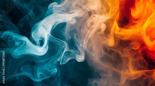 Abstract Smoke Art: Swirls of colorful smoke in mid-air, creating intricate patterns that blend and intertwine with each other. 