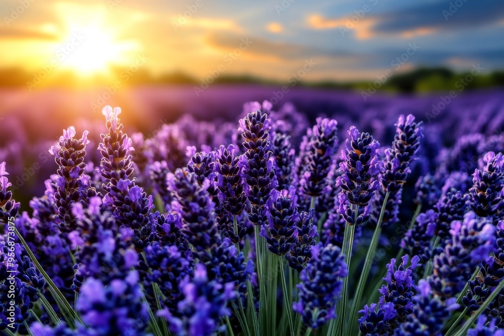 Fototapeta premium Fields of lavender, purple waves, calming scent stretch endlessly under the summer sun