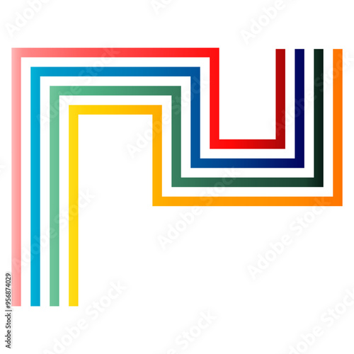 Groovy Rainbow Line Illustration Design. Vintage Color Style, Isolated Vector Graphic in Abstract Decoration. 