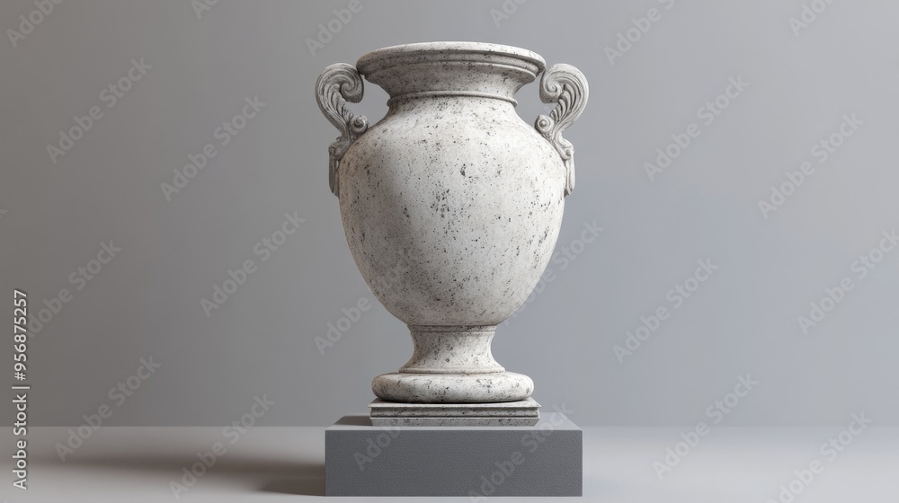 Stone vase displayed on a podium High resolution 3D representation Stone vase displayed on a podium High resolution 3D representation