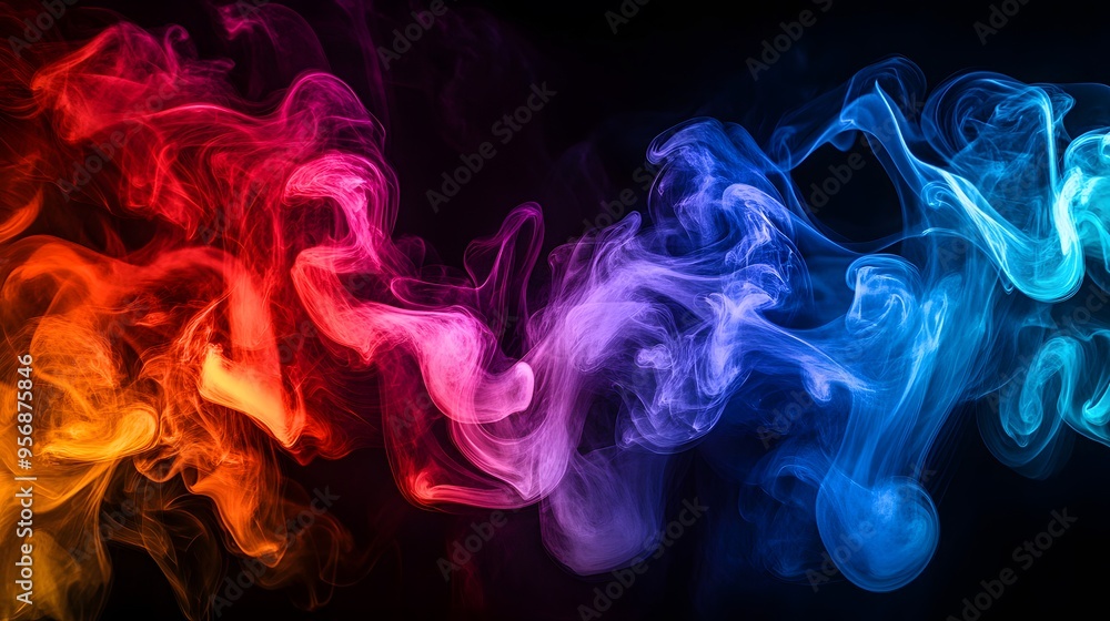 Obraz premium Abstract Smoke Art: Swirls of colorful smoke in mid-air, creating intricate patterns that blend and intertwine with each other. 