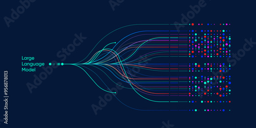 Illustration of abstract stream. Artificial intelligence. Big data, technology, AI, data transfer, data flow, large language model, generative AI