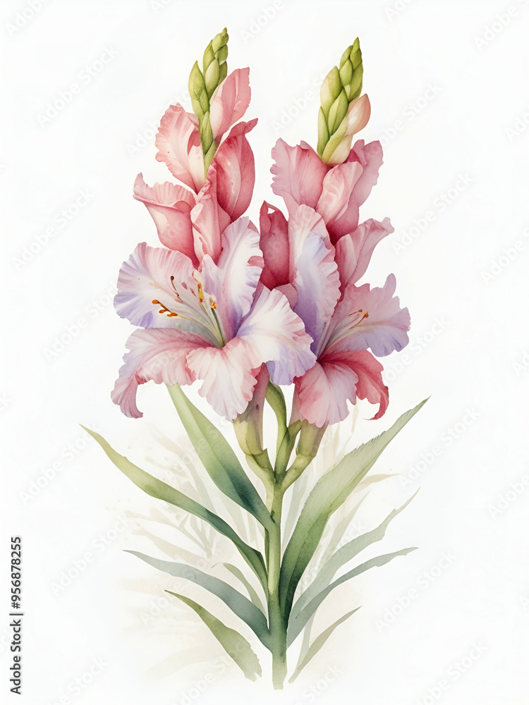 Gladiolus flowers watercolor ,pink flowers clipart Gladiolus flowers watercolor ,pink flowers clipart