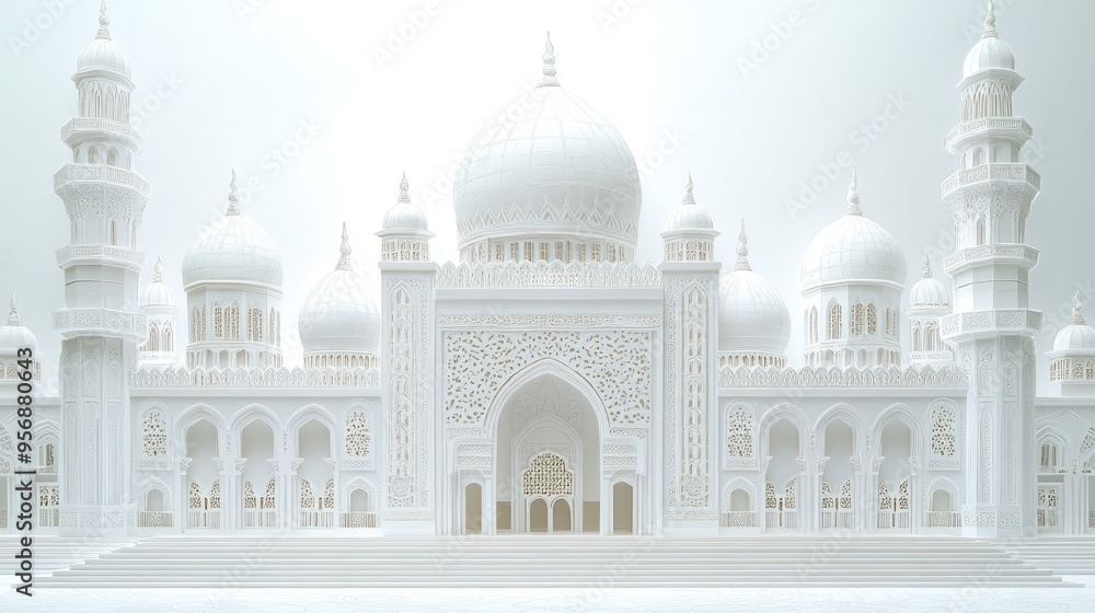 Obraz premium Islamic Mosque Rendered in Intricate 3D Paper Cut Design Artwork