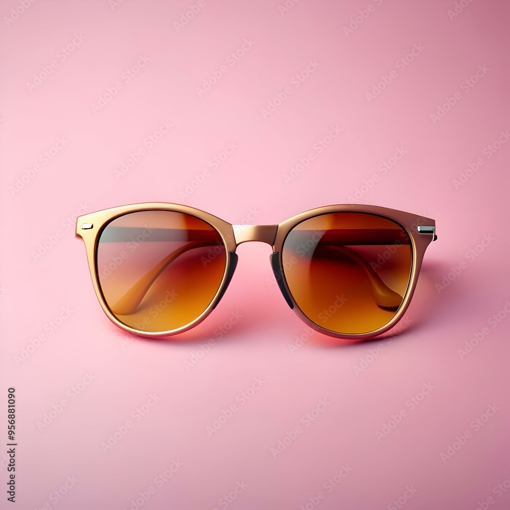 Stylish gold rimmed sunglasses with brown lenses. isolated on a pink background. Stylish gold rimmed sunglasses with brown lenses. isolated on a pink background.