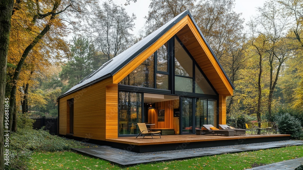 Elegant modern wooden house in loft style, complete with a terrace and outdoor sauna, ideal for serene living and architectural inspiration. Elegant modern wooden house in loft style, complete with a terrace and outdoor sauna, ideal for serene living and architectural inspiration.