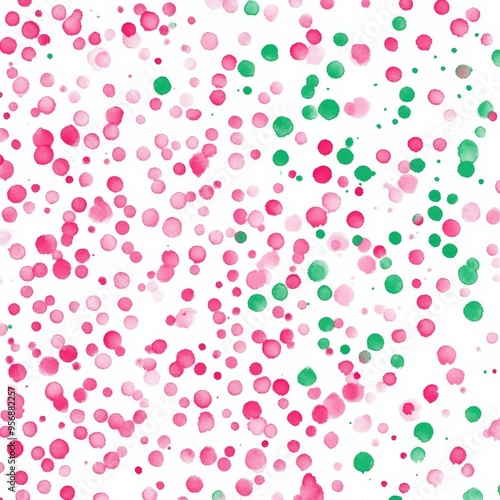 Colorful pink and green small spots on a white background create a vibrant pattern