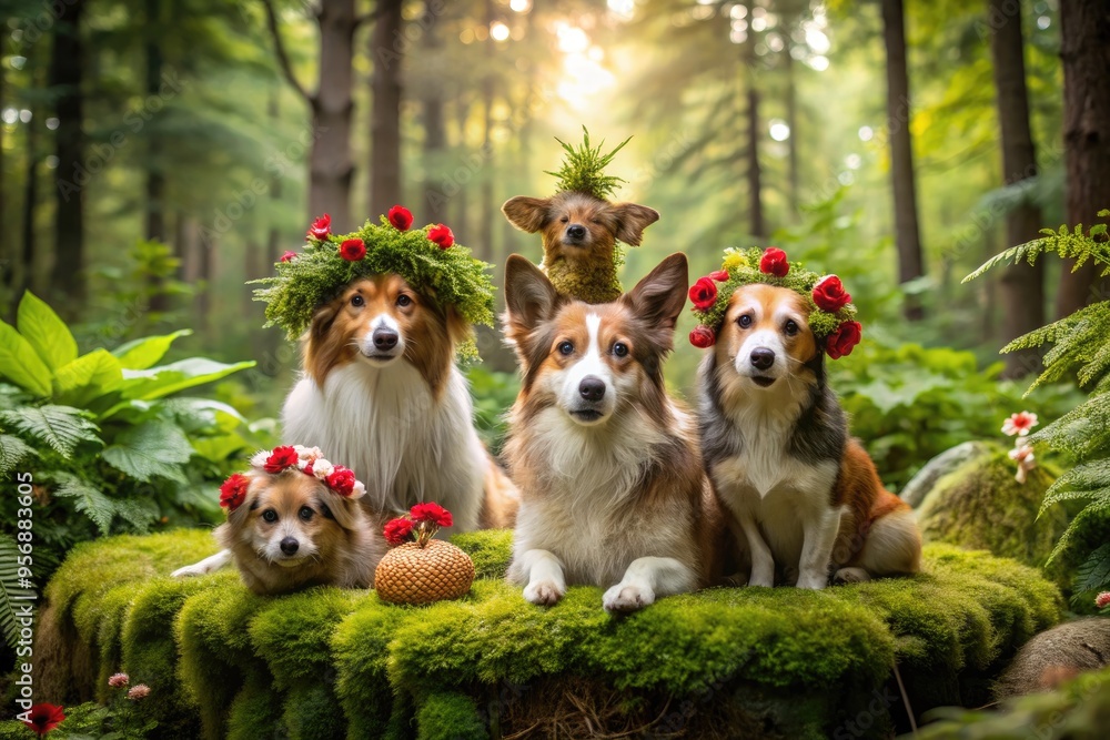 Obraz premium Canine Garden Companions Whimsical Woodland Themes