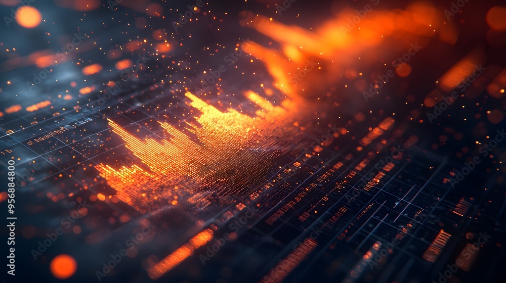 Naklejka premium Dazzling Data Visualization with Vibrant Charts and Glowing Elements Revealing Financial Insights. Company Performance Analysis Concept