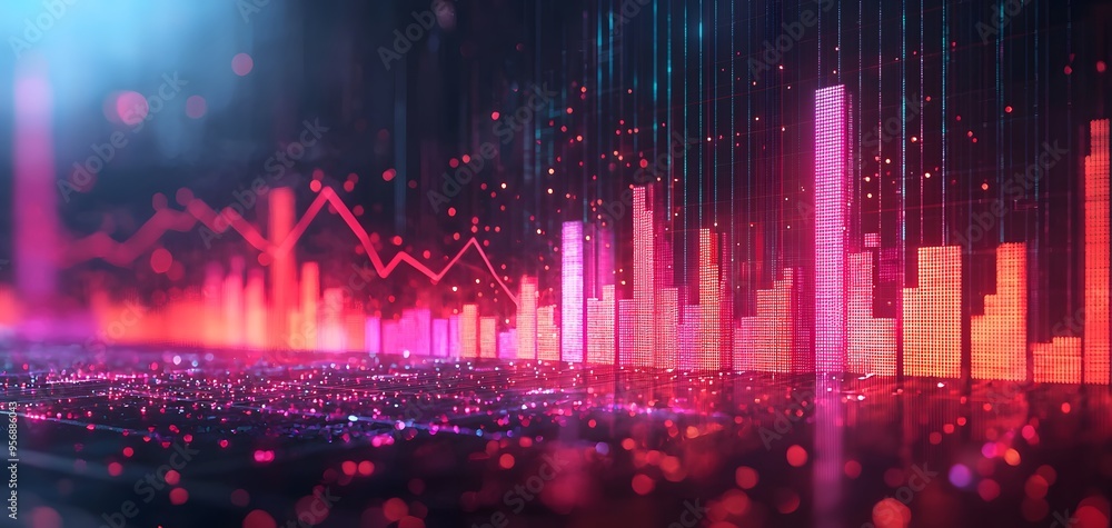 Obraz premium Captivating Graphical Representation of Sales Forecasts with Upward Trends and Bright Colors. Company Performance Analysis Concept