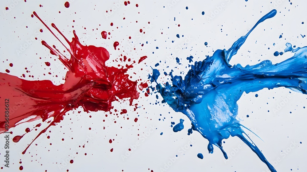 Acrylic Paint Splatter Collision: A collision of red and blue acrylic paint splatters in mid-air, capturing the dynamic energy as the colors blend together.
Acrylic Paint Splatter Collision: A collision of red and blue acrylic paint splatters in mid-air, capturing the dynamic energy as the colors blend together.