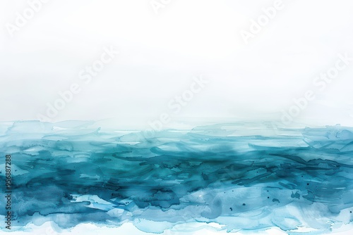 A calming abstract watercolor ocean scene with soft blue and teal hues, perfect for evoking tranquility and serenity.