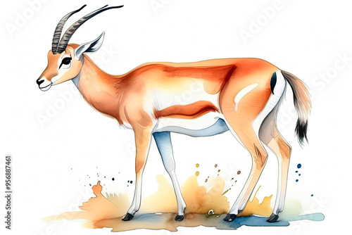 Hand-painted watercolor goitered gazelle. Artistic image of animals and birds for design of zoological books, articles, postcard design and other printed publications photo