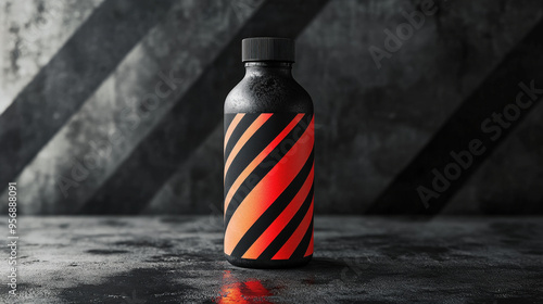 Realistic 3D plastic bottle with a textured surface and bold label design, Product Packaging, striking and unique  photo