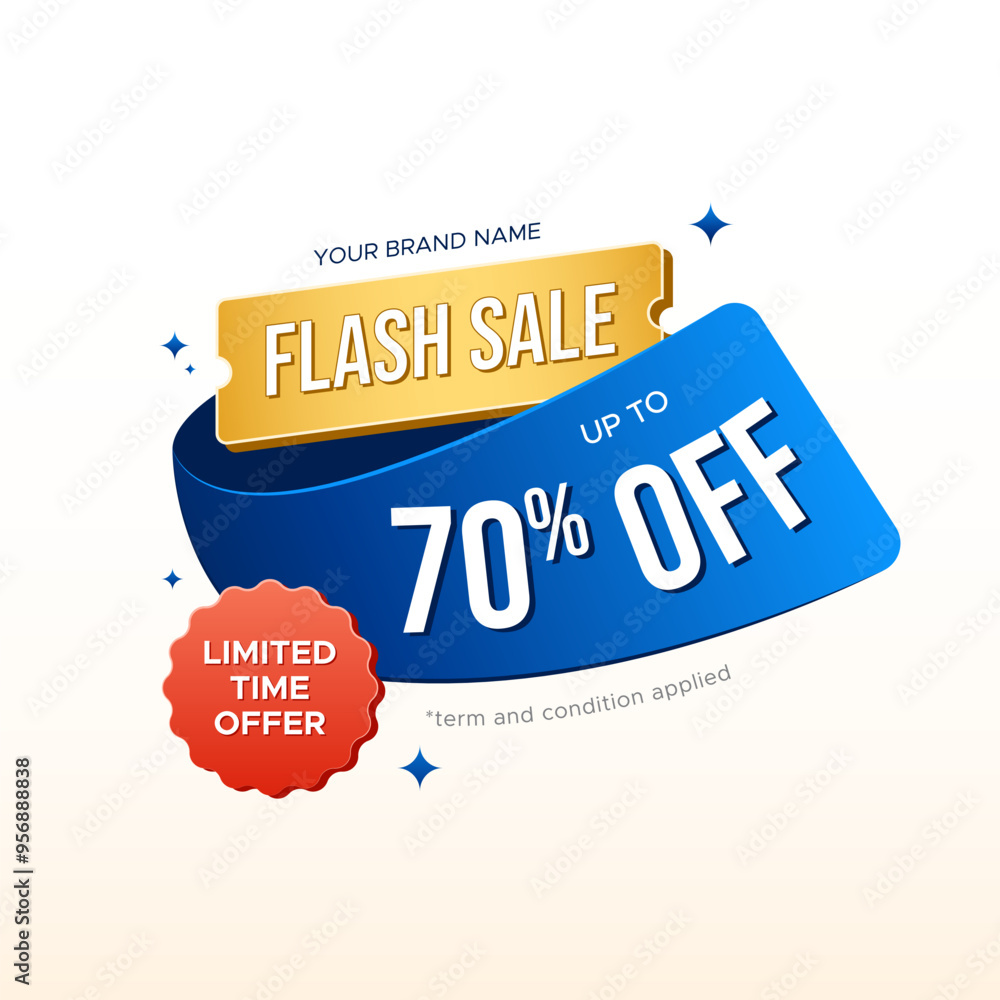 Obraz premium Flash sale up to 70 percent off with limited-time offer promotion banner. Vector design for shopping day promotion, online shopping, special offer, marketing program, promo, social media post headline