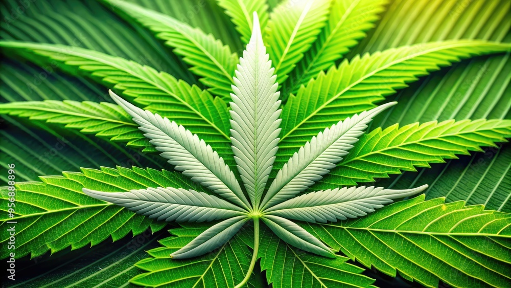 Close-up of a hemp leaf overlapping a stylized, modern logo with bold, curvy lines and bright green accents, conveying eco-friendliness and sustainability. Close-up of a hemp leaf overlapping a stylized, modern logo with bold, curvy lines and bright green accents, conveying eco-friendliness and sustainability.
