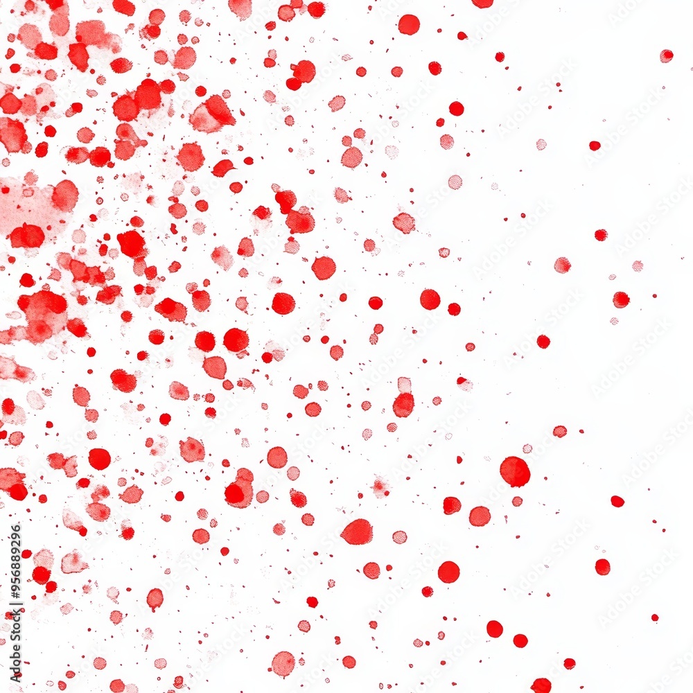 Vibrant red spots scattered on a clean white background showcasing artistic splashes and textures Vibrant red spots scattered on a clean white background showcasing artistic splashes and textures