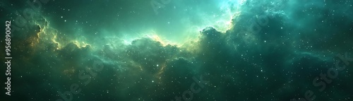 Green and Yellow Space Nebula Abstract Background