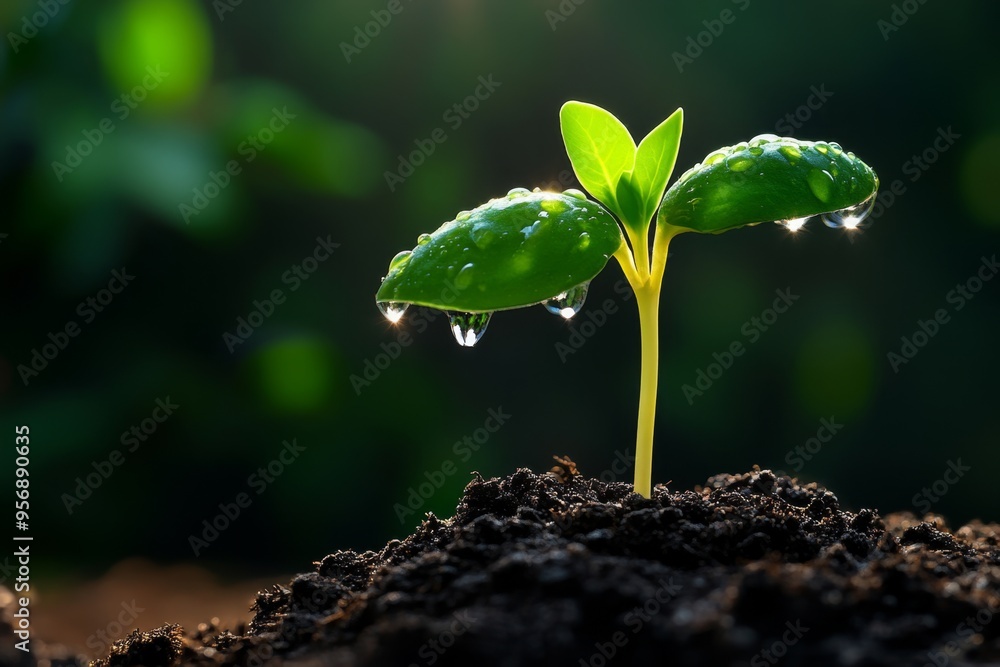 Sprout growing, morning light, fertile soil captures the beauty of life beginning Sprout growing, morning light, fertile soil captures the beauty of life beginning