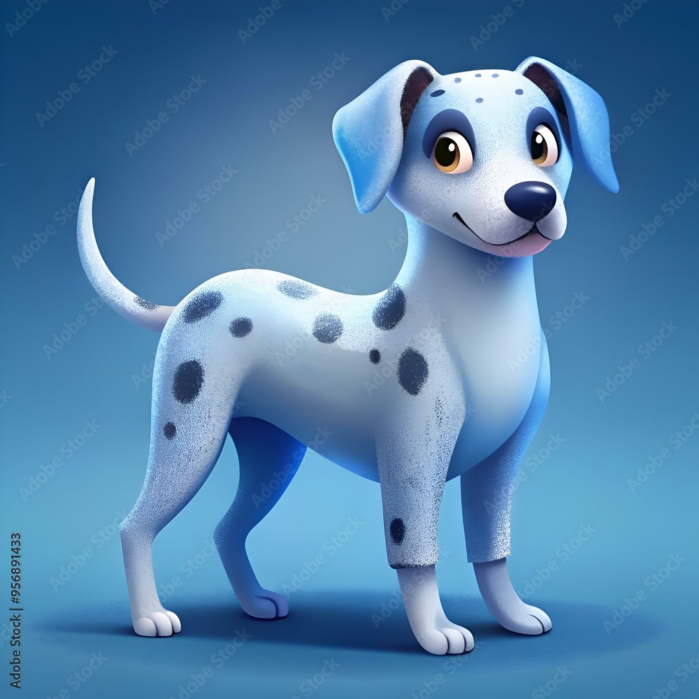 Cute 3D illustration of a friendly Dalmatian puppy with a light blue and white coat. Cute 3D illustration of a friendly Dalmatian puppy with a light blue and white coat.