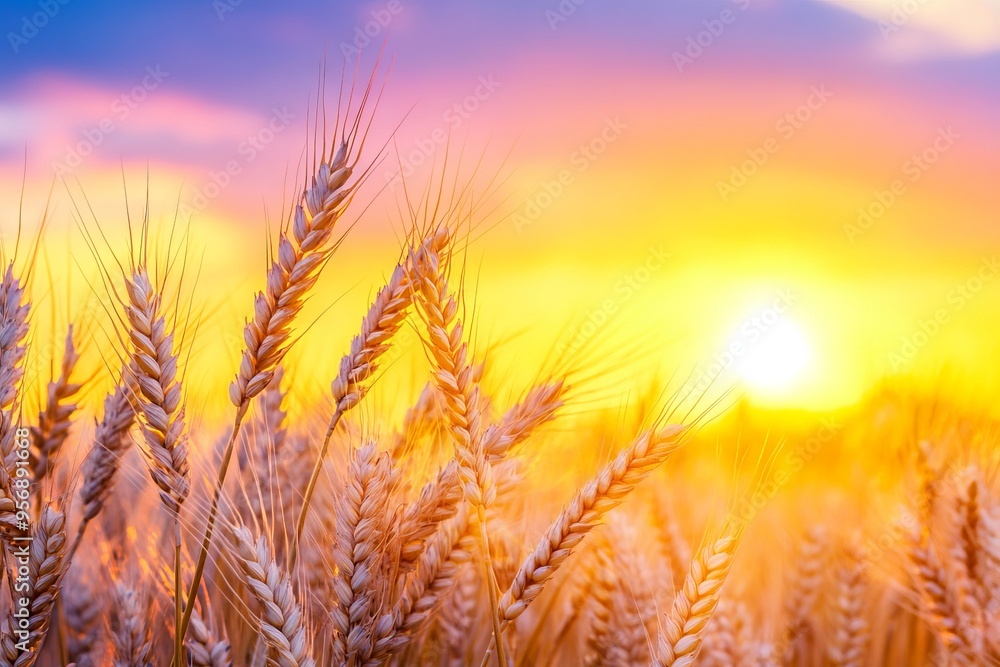 Golden Wheat Ears at Sunset, AI generated illustration Golden Wheat Ears at Sunset, AI generated illustration