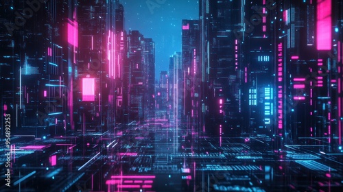 Futuristic Cityscape with Neon Lights