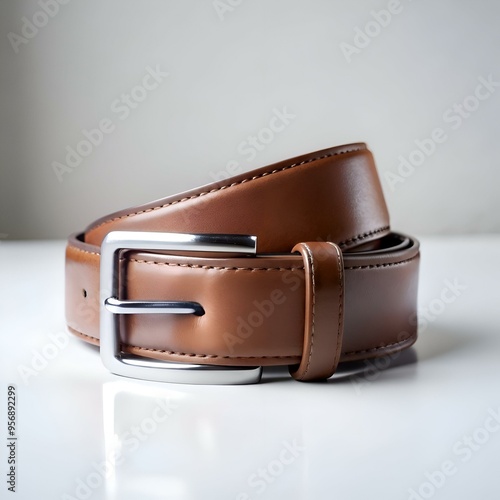 A classic brown leather belt with a polished silver buckle. perfect for adding a touch of sophistication to any outfit.