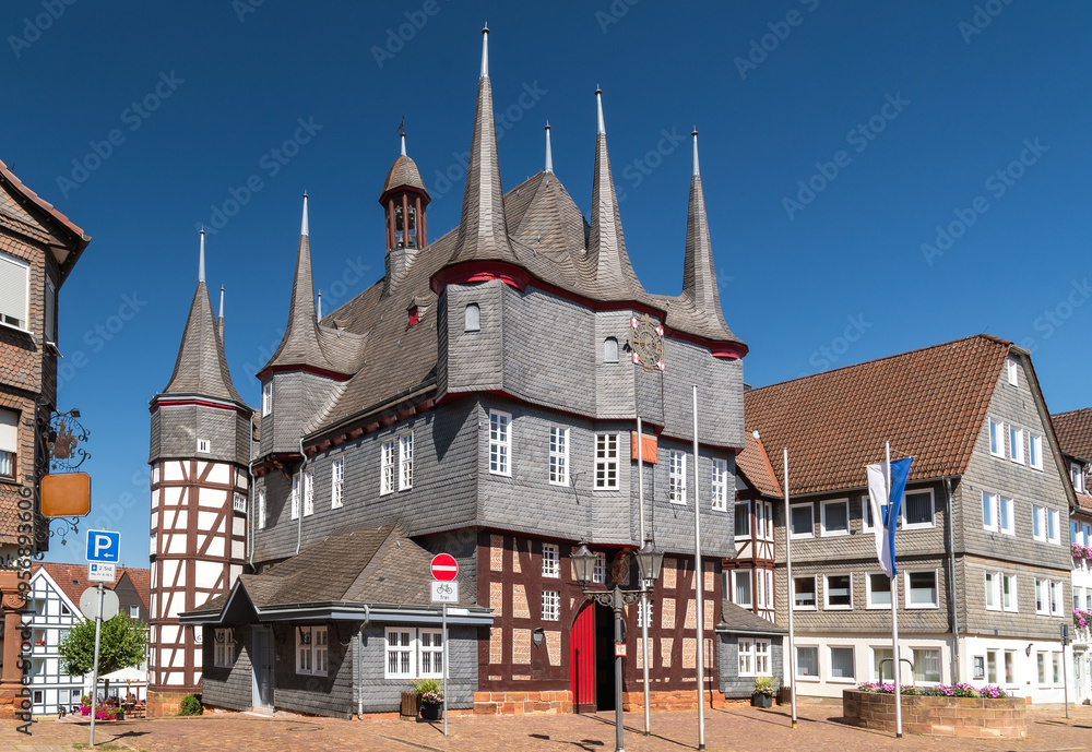 Obraz premium Altes Rathaus von Frankenberg (Eder) in Hessen, Deutschland
