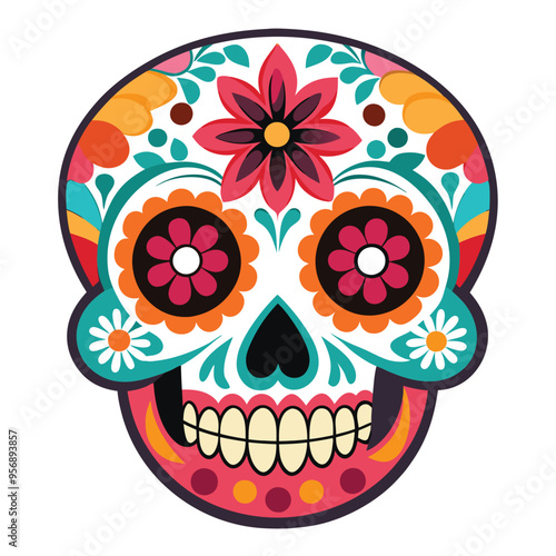 day of the dead skull vector illustration on white background