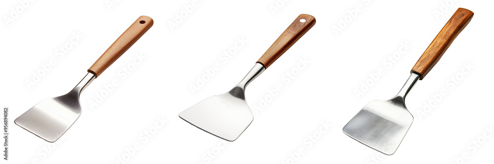 set of stainless steel kitchen spatula on a transparent background set of stainless steel kitchen spatula on a transparent background