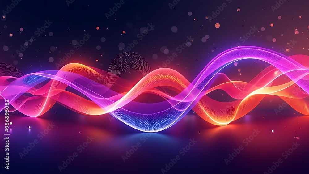Abstract Wavy Background with Glowing Lines and Bokeh Lights Abstract Wavy Background with Glowing Lines and Bokeh Lights