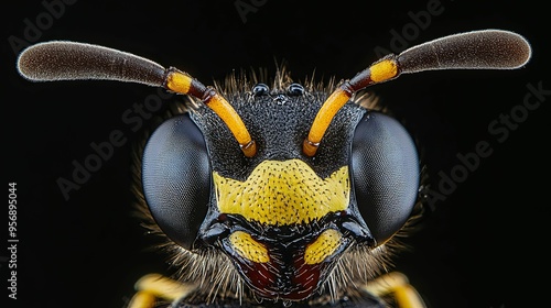 Macro Close-up of a Wasp's Head and Antennae photo