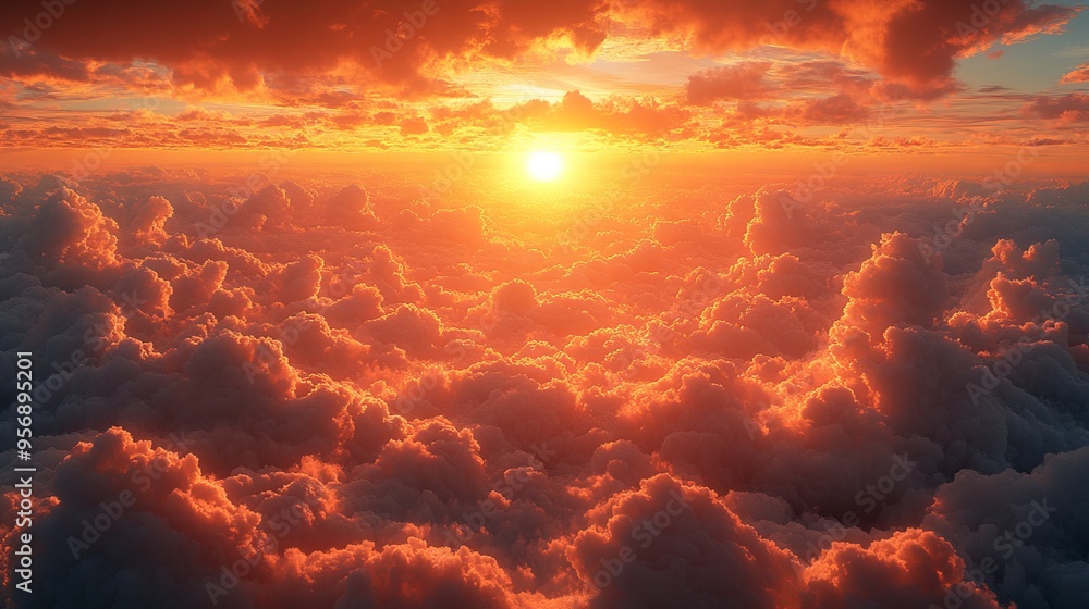 Beautiful Sunset Over the Clouds with Golden Sunlight. AI generated illustration Beautiful Sunset Over the Clouds with Golden Sunlight. AI generated illustration