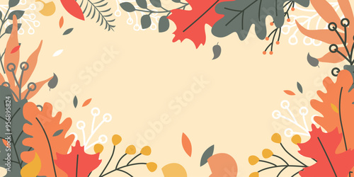 Autumn equinox day background vector design, tree branch. Floral banner design with abstract leaves pattern
