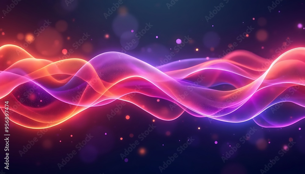 Abstract Wavy Background with Glowing Lines and Bokeh Lights Abstract Wavy Background with Glowing Lines and Bokeh Lights