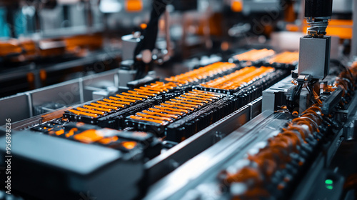 Automated machinery disassembling battery packs for recycling.