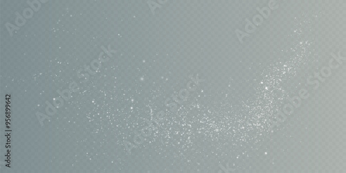 Christmas background. Powder dust light white PNG. Magic shining white dust. Fine, shiny dust particles fall off slightly. Fantastic shimmer effect.