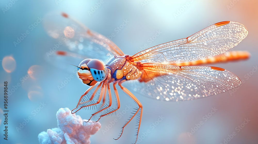 Close Up of a Dragonfly with a Blue Background, 3D Illustration Close Up of a Dragonfly with a Blue Background, 3D Illustration