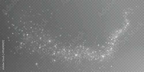 Christmas background. Powder dust light white PNG. Magic shining white dust. Fine, shiny dust particles fall off slightly. Fantastic shimmer effect.
