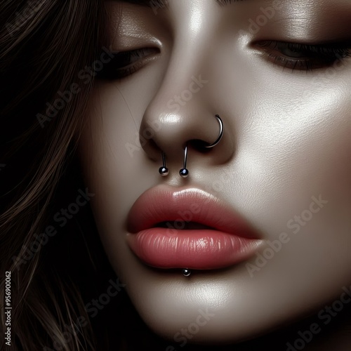 Nose Piercing Subtle Rebellion Focus on a nose piercing suggesti photo