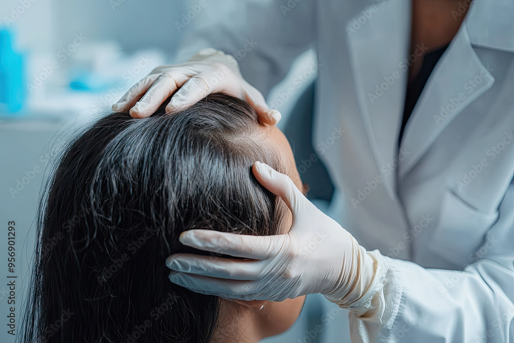 Naklejka premium A Dermatologist's Touch: Examining Hair Loss with Precision