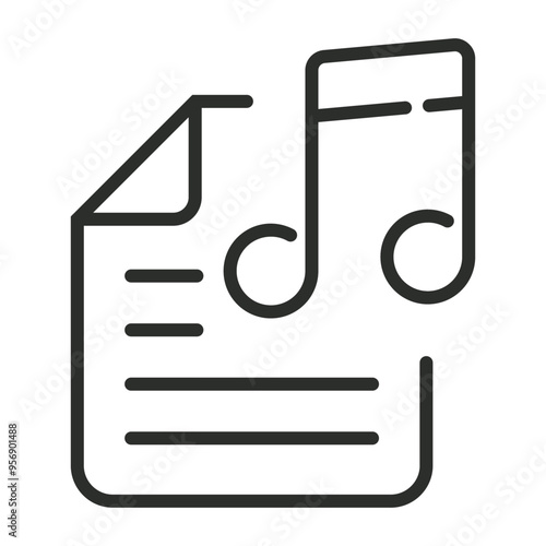 Music file icon, Music band symbol outline icon, editable vector illustration and transparent graphic element. Isolated on white background