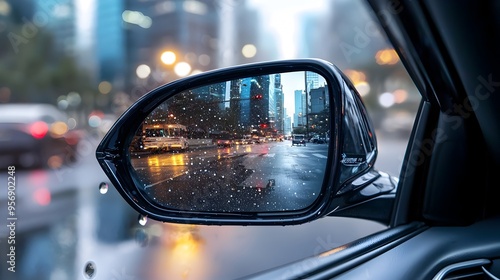 Transparent Blind Spot Detection Car Mirror with Urban Reflection