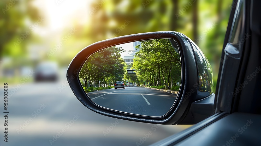 Minimalist Side Mirror Reflection Highlighting Driving Caution Minimalist Side Mirror Reflection Highlighting Driving Caution